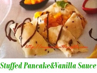 Stuffed Pancake with Vanilla Sauce